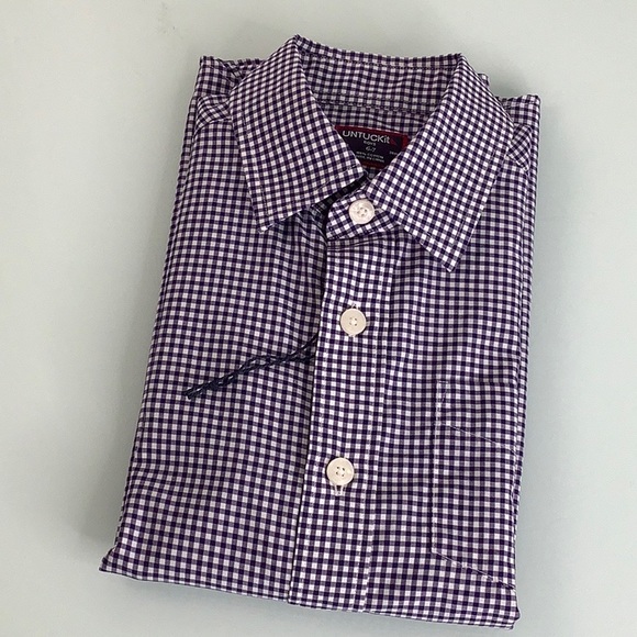 UNTUCKit Wrinkle free Mini Blue/White Check long sleeve shirt boy Size 6-7 NWOT - Picture 2 of 12